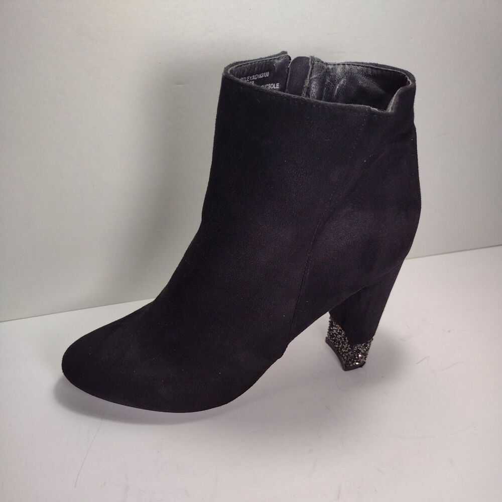 XOXO women's az 11M Black suede Ankle Boots Heels Sparkle  side zipper